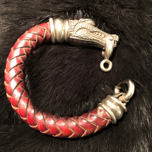 Vintage BARRY KIESELSTEIN-CORD Woven Leather Sterling Silver Alligator Bracelet - Picture 5 of 9